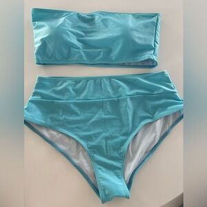 Light Blue Bandeau Bikini Set High Waisted Bottoms Size 1X